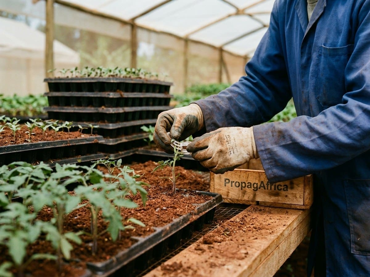 Nursery consumables staged for a vegetable seedling batch