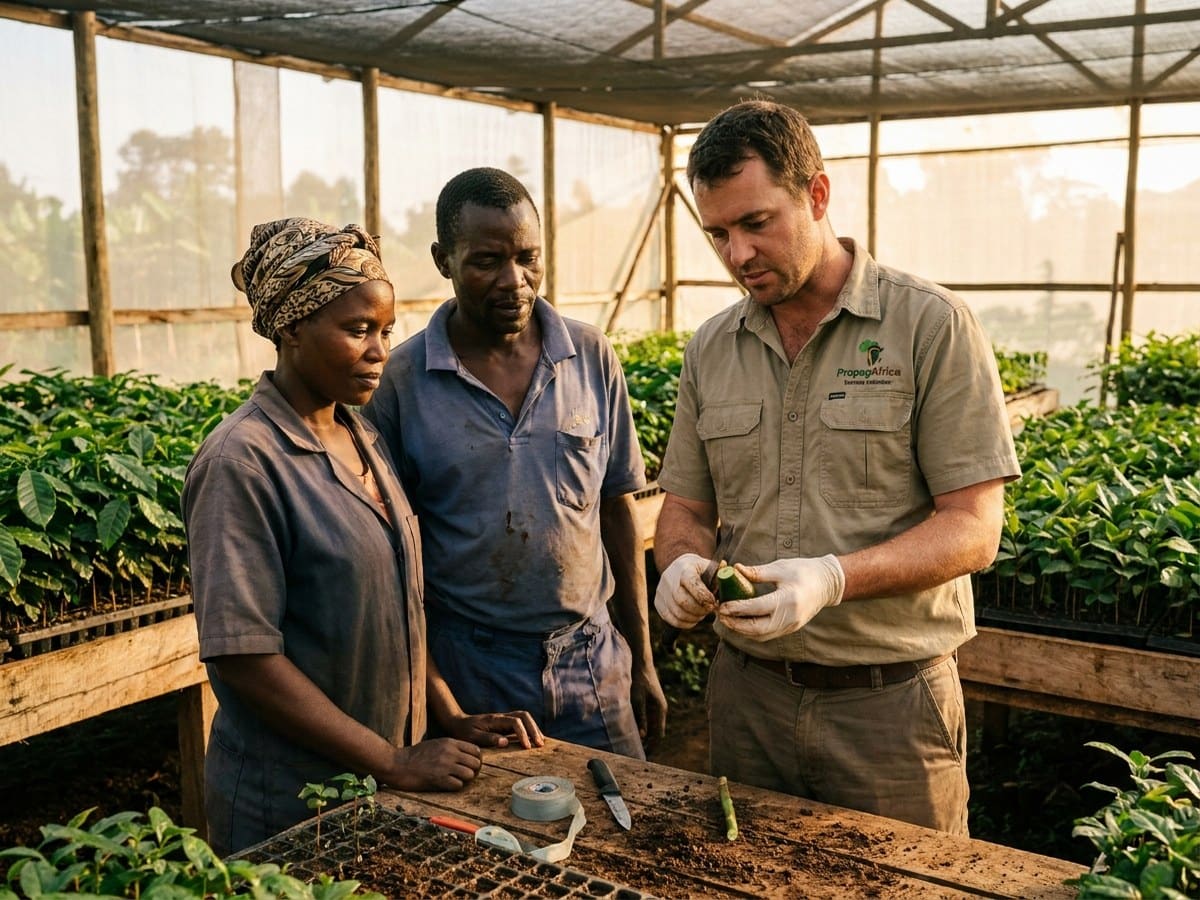 A technical support visit reviewing a propagation protocol on site