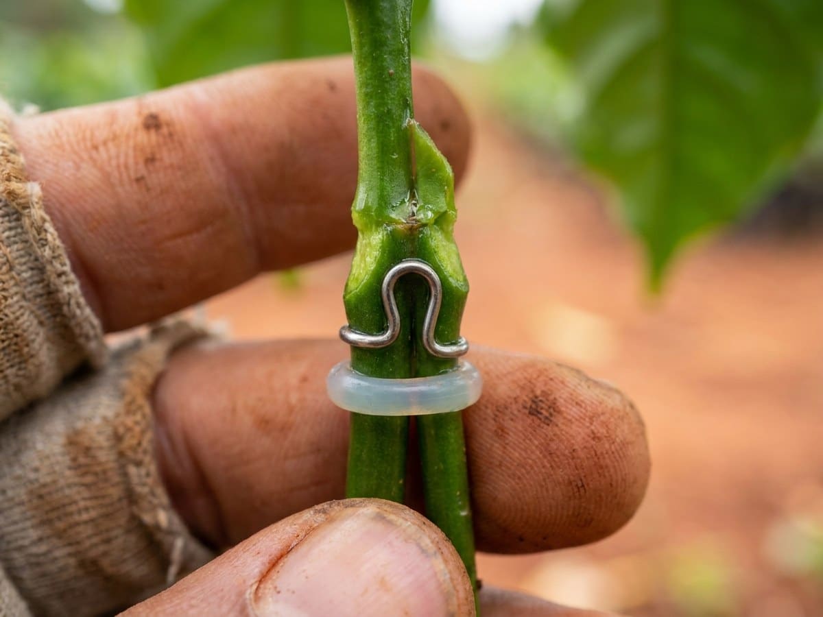 A grafted union held together with a clip and silicone tube