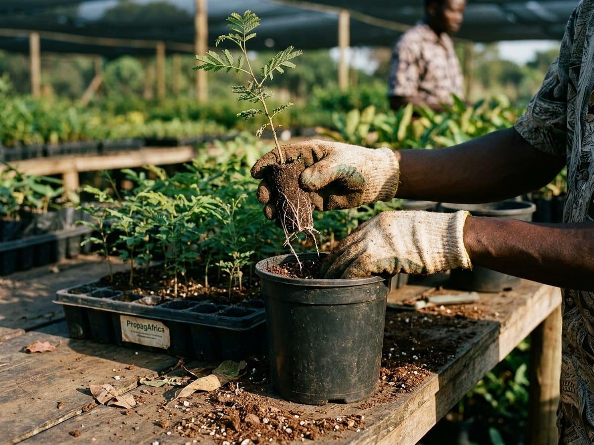 Rooted plants being hardened off and potted on