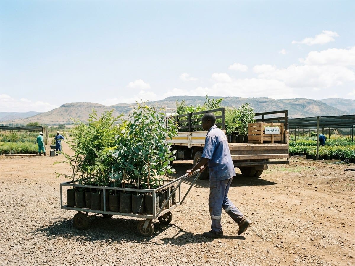 Finished young plants moved into production rows