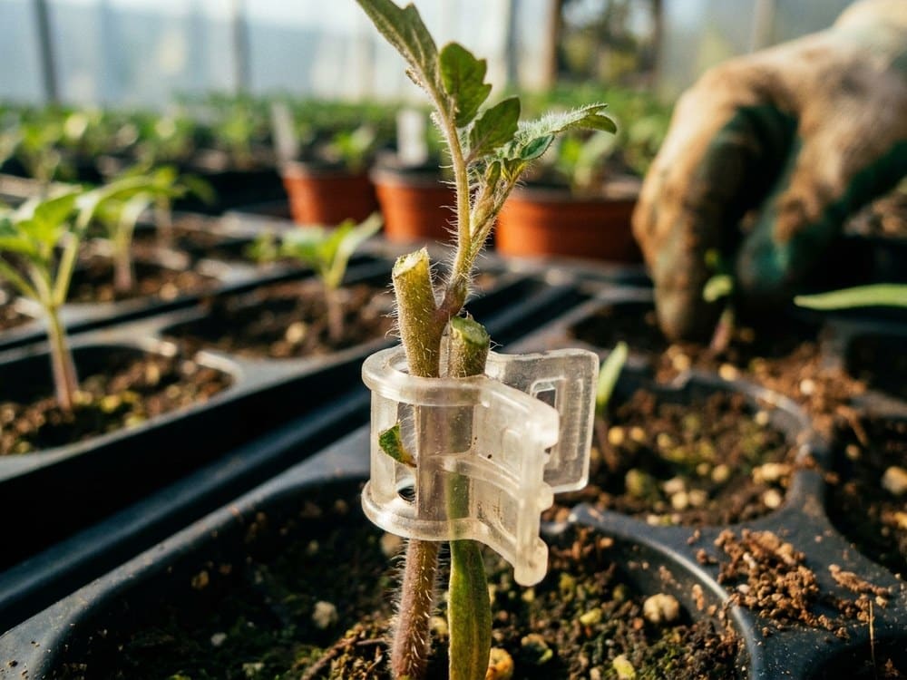 A tray of grafting clips sorted by type