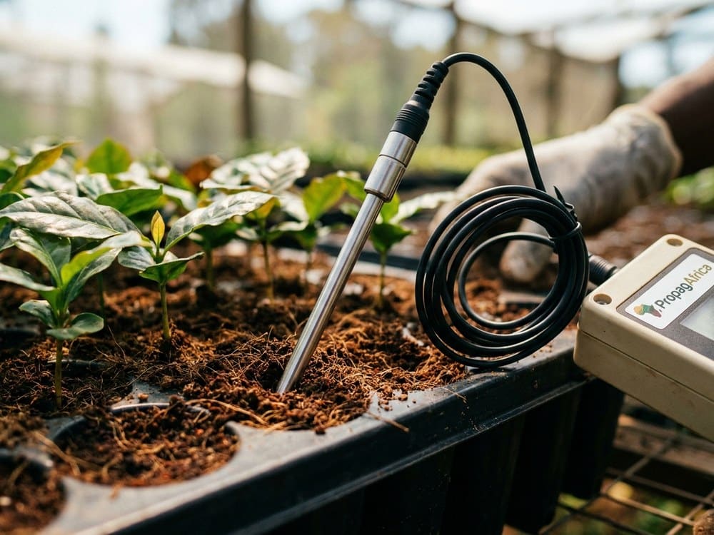 A sensor mounted above a propagation bench