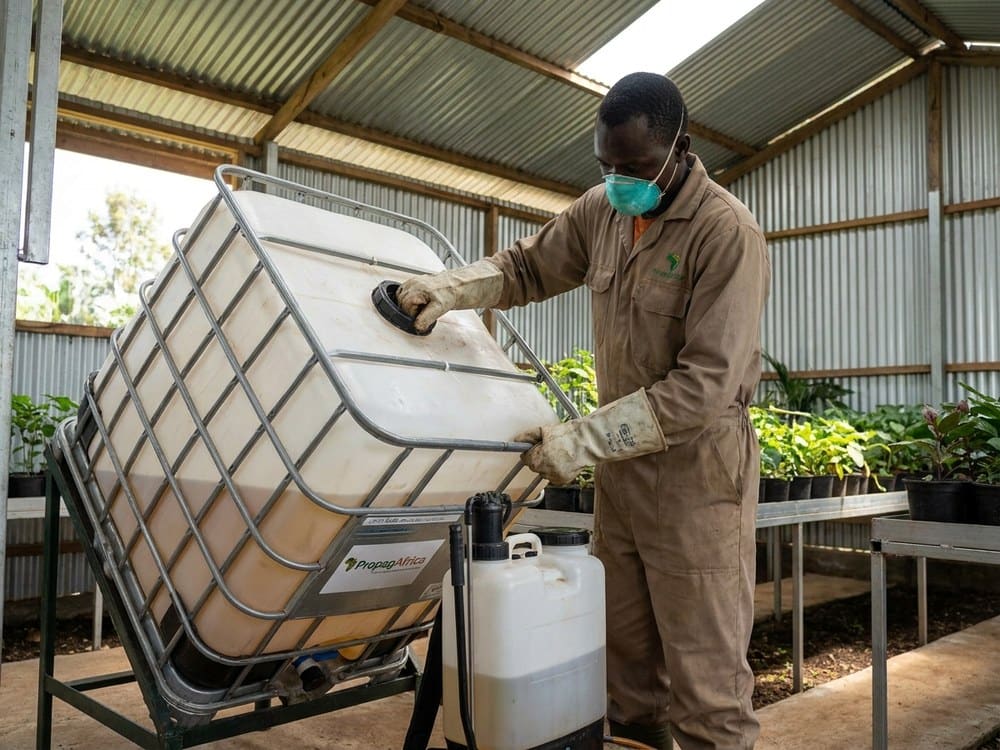Sanitation sprayer equipment staged for use
